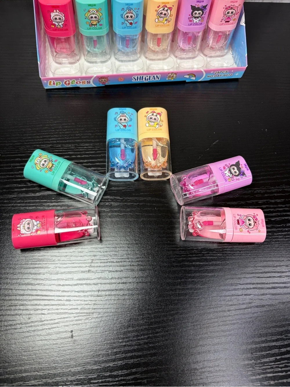 6pc Kids Lip Gloss Set - Pink, Purple, Blue, Yellow, Green, Red